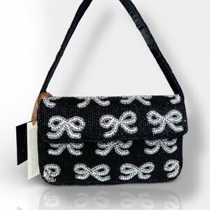 Made in India Black & Silver Bow Beaded Shoulder Bag, VIRAL Bows!